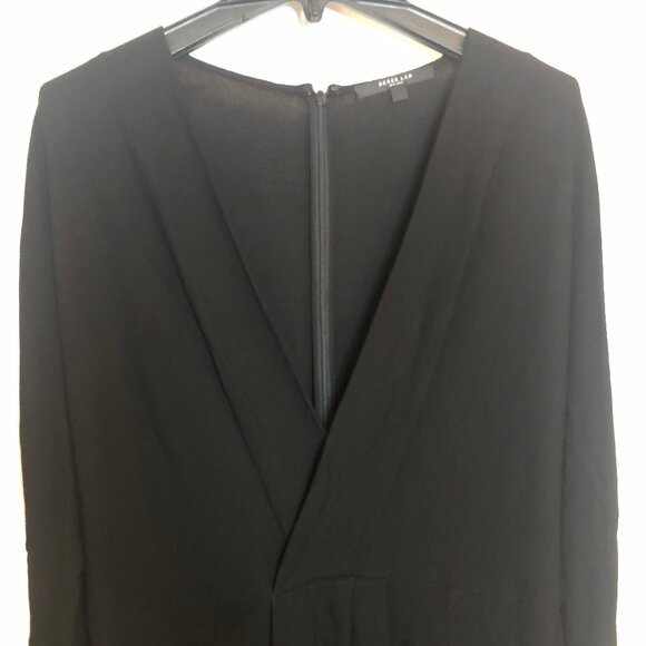 Derek Lam New York - Black V-neck Elastic Waist Midi Dress w/ Satin Hem, 16 - Picture 5 of 10